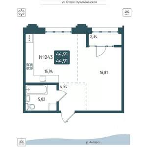 1-к квартира, вторичка, 45м2, 15/20 этаж