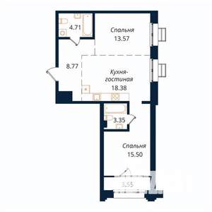 2-к квартира, строящийся дом, 68м2, 8/18 этаж