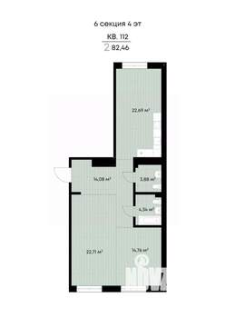 2-к квартира, вторичка, 82м2, 4/9 этаж