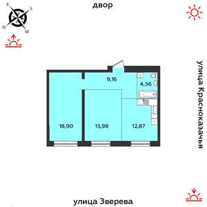 2-к квартира, строящийся дом, 61м2, 4/14 этаж