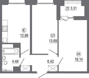 2-к квартира, вторичка, 57м2, 10/16 этаж