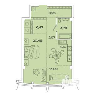 1-к квартира, вторичка, 64м2, 6/7 этаж