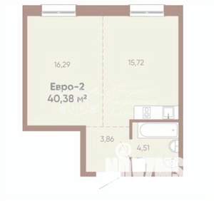 2-к квартира, вторичка, 40м2, 2/16 этаж