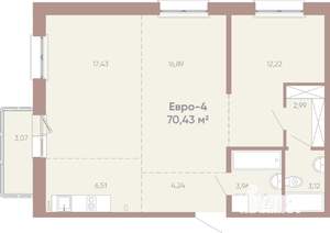 3-к квартира, вторичка, 70м2, 2/16 этаж
