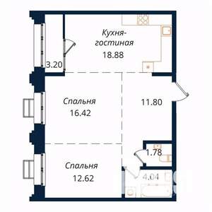 2-к квартира, строящийся дом, 69м2, 8/18 этаж