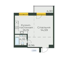 1-к квартира, вторичка, 45м2, 2/10 этаж