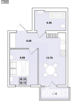 1-к квартира, строящийся дом, 39м2, 11/16 этаж