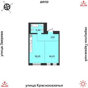 1-к квартира, строящийся дом, 45м2, 2/9 этаж