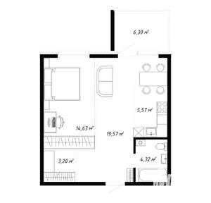 2-к квартира, вторичка, 49м2, 1/19 этаж