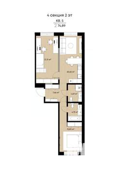 2-к квартира, вторичка, 75м2, 2/9 этаж