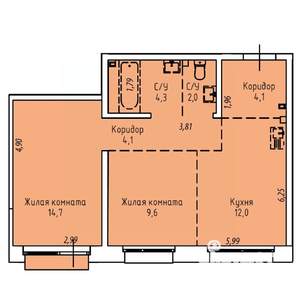 2-к квартира, строящийся дом, 52м2, 10/19 этаж