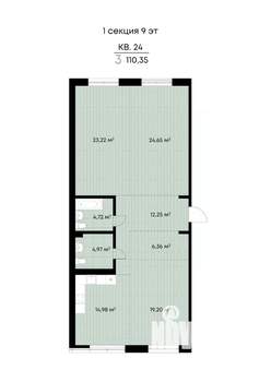 3-к квартира, строящийся дом, 110м2, 7/11 этаж
