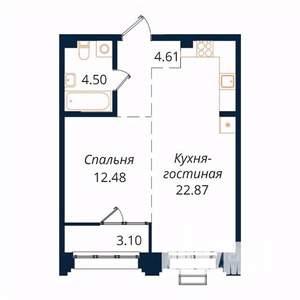 1-к квартира, строящийся дом, 47м2, 10/18 этаж