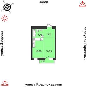 1-к квартира, строящийся дом, 34м2, 6/9 этаж