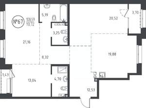 3-к квартира, вторичка, 113м2, 6/10 этаж