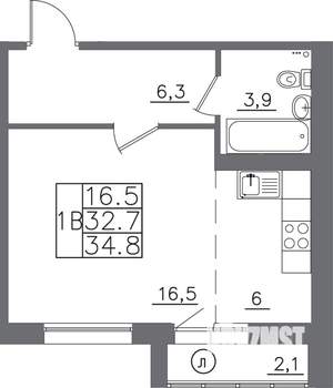1-к квартира, вторичка, 35м2, 13/14 этаж