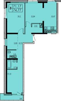 3-к квартира, строящийся дом, 75м2, 8/18 этаж