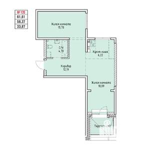 2-к квартира, строящийся дом, 62м2, 15/19 этаж