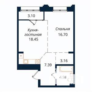 1-к квартира, строящийся дом, 53м2, 12/18 этаж