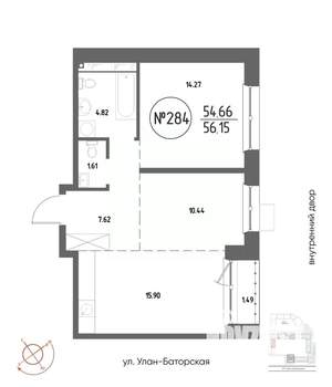 2-к квартира, строящийся дом, 56м2, 18/19 этаж