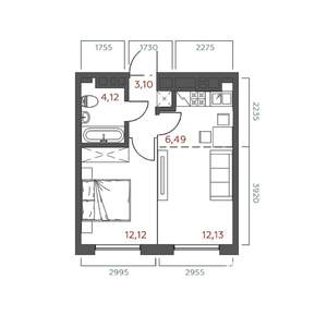 1-к квартира, строящийся дом, 38м2, 8/19 этаж