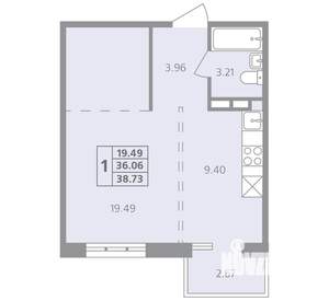 1-к квартира, вторичка, 39м2, 1/4 этаж