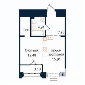 1-к квартира, строящийся дом, 48м2, 3/18 этаж