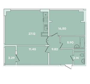 2-к квартира, вторичка, 77м2, 7/14 этаж