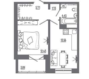 1-к квартира, вторичка, 41м2, 2/16 этаж