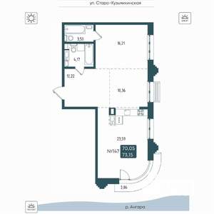 2-к квартира, вторичка, 73м2, 3/20 этаж