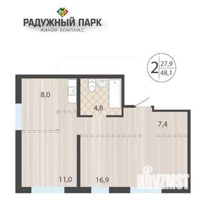 2-к квартира, вторичка, 48м2, 1/16 этаж