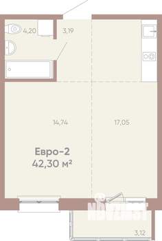 1-к квартира, вторичка, 42м2, 9/16 этаж