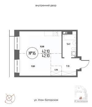 1-к квартира, строящийся дом, 42м2, 4/20 этаж