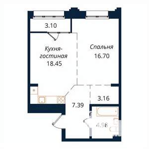 1-к квартира, строящийся дом, 53м2, 14/18 этаж