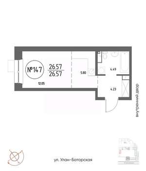 Студия квартира, строящийся дом, 27м2, 3/19 этаж