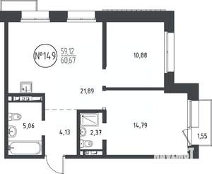 2-к квартира, вторичка, 61м2, 8/10 этаж