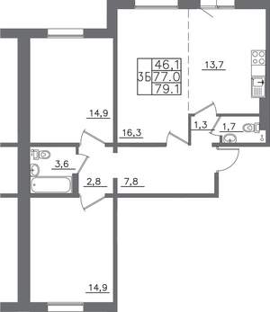 3-к квартира, вторичка, 79м2, 5/9 этаж