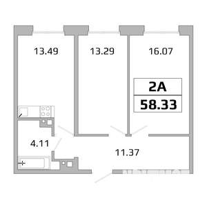2-к квартира, вторичка, 58м2, 8/16 этаж