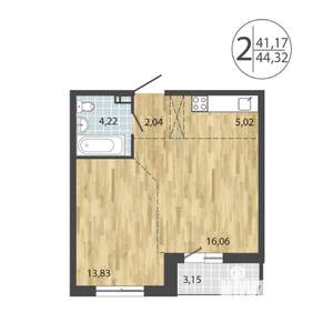 2-к квартира, строящийся дом, 44м2, 8/19 этаж
