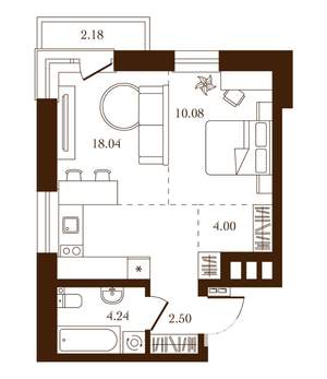 1-к квартира, строящийся дом, 41м2, 4/4 этаж