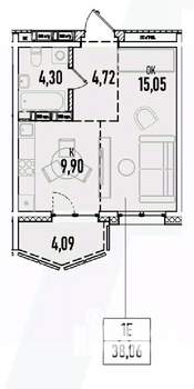 1-к квартира, вторичка, 38м2, 16/19 этаж