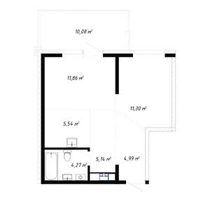 2-к квартира, вторичка, 46м2, 1/19 этаж
