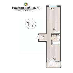 1-к квартира, вторичка, 43м2, 12/16 этаж