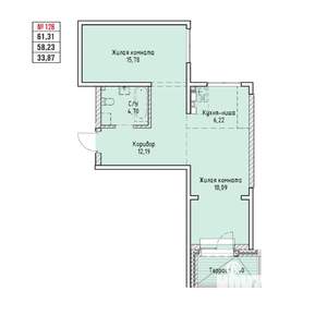 2-к квартира, строящийся дом, 61м2, 16/19 этаж