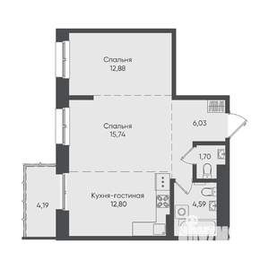 2-к квартира, вторичка, 58м2, 19/19 этаж
