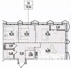 3-к квартира, вторичка, 78м2, 3/19 этаж