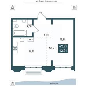1-к квартира, вторичка, 43м2, 12/20 этаж
