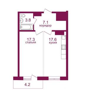 1-к квартира, строящийся дом, 50м2, 10/12 этаж