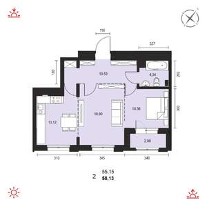 2-к квартира, вторичка, 58м2, 12/14 этаж