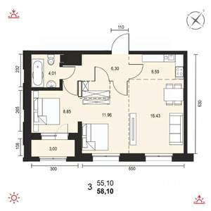 3-к квартира, вторичка, 58м2, 5/14 этаж